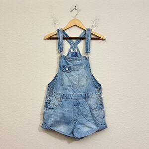 WE THE FREE Jean Shortalls Blue Denim Overalls Shorts Cotton Utility